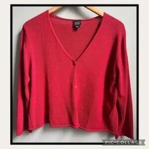 Eileen Fisher Red V-Neck Cardigan Size M
